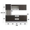 Bucatarie alfa 240 cm, wenge/alb, blat termic alb, corp inalt cuptor