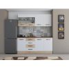 Bucatarie alfa cu vitrina 180 cm, alb / sonoma, blat termic nuc