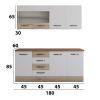 Bucatarie alfa cu vitrina 180 cm, alb / sonoma, blat termic nuc