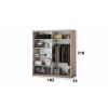 Set dormitor Beta, sonoma, dulap 183 cm, pat 140×200 cm, 2 noptiere, comoda