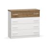 Set dormitor markos, alb/stejar inchis, dulap 200 cm, pat 160×200 cm, 2 noptiere, comoda
