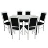 Set masa extensibila 120x150 cm cu 6 scaune tapitate, mb-13 max5 p si s-38 nilo4 b22, bialy/czarny, lemn masiv de fag, stofa