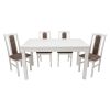 Set masa extensibila 120x150cm cu 4 scaune tapitate, mb-13 max5 si s-37 boss7 b25b, alb, lemn masiv de fag, stofa