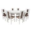 Set masa extensibila 120x150cm cu 6 scaune tapitate, mb-13 max5 si s-37 boss7 b18a, alb, lemn masiv de fag, stofa