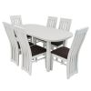 Set masa extensibila 160x200 cm cu 6 scaune tapitate, mb-12 venus1 si s-104 so, alb, lemn masiv, stofa