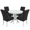 Set masa fixa 100 cm cu 4 scaune tapitate, mb-80 si sonia, alb/negru, lemn masiv, piele ecologica