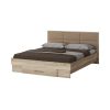 Dormitor Solano, sonoma, dulap 150 cm, pat cu tablie tapitata camel 140×200 cm, 2 noptiere, comoda
