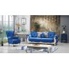 Set canapea extensibila cu 3 locuri si 2 fotolii saray, culoare albastru, material stofa