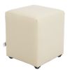 Taburet cube, crem, piele ecologica, 45x38x38 cm