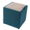 Taburet box, corp turcoaz, capac crem, stofa, 41x37x37 cm