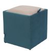 Taburet box, corp turcoaz, capac crem, stofa, 41x37x37 cm