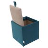 Taburet box, corp turcoaz, capac crem, stofa, 41x37x37 cm
