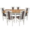 Set masa extensibila 120x150 cm cu 6 scaune tapitate, mb-13 max5 p si s-37 boss7 b 18a, wotan/bialy, lemn masiv de fag, stofa