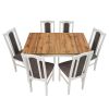Set masa extensibila 120x150 cm cu 6 scaune tapitate, mb-13 max5 p si s-37 boss7 b 18a, wotan/bialy, lemn masiv de fag, stofa