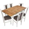 Set masa extensibila 120x150 cm cu 6 scaune tapitate, mb-13 max5 p si s-37 boss7 b 18a, wotan/bialy, lemn masiv de fag, stofa