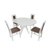 Set masa extensibila atria 102x142 cm, lemn masiv alb, blat din mdf cu 4 scaune tapitate zim standard, stofa petra maro