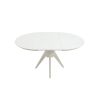 Set masa extensibila atria 102x142 cm, lemn masiv alb, blat din mdf cu 4 scaune tapitate zim standard, stofa petra maro