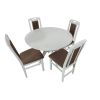 Set masa extensibila atria 102x142 cm, lemn masiv alb, blat din mdf cu 4 scaune tapitate zim standard, stofa petra maro