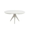 Set masa extensibila atria 102x142 cm, lemn masiv alb, blat din mdf cu 4 scaune tapitate zim standard, stofa petra maro