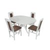 Set masa extensibila atria 102x142 cm, lemn masiv alb, blat din mdf cu 4 scaune tapitate zim standard, stofa petra maro