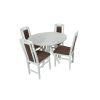 Set masa extensibila atria 102x142 cm, lemn masiv alb, blat din mdf cu 4 scaune tapitate zim standard, stofa petra maro