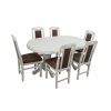 Set masa extensibila jork 160x200 cm, lemn masiv alb, blat din mdf cu 6 scaune tapitate zim standard, stofa petra maro