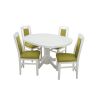 Set masa extensibila kan 100x135 cm, lemn masiv alb, blat din mdf cu 4 scaune tapitate zim standard, stofa petra verde