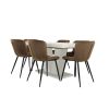 Set masa extensibila v 160x200 cm, lemn masiv alb, blat din mdf cu 6 scaune tapitate s-153, stofa maro