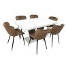 Set masa extensibila v 160x200 cm, lemn masiv alb/negru, blat din mdf cu 6 scaune dining s-153, tapiterie maro