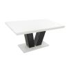 Set masa extensibila v 160x200 cm, lemn masiv alb/negru, blat din mdf cu 6 scaune dining s-153, tapiterie maro