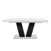 Set masa extensibila v 160x200 cm, lemn masiv alb/negru, blat din mdf cu 6 scaune dining s-153, tapiterie maro