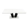 Set masa extensibila v 160x200 cm, lemn masiv alb/negru, blat din mdf cu 6 scaune dining s-153, tapiterie maro