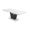 Set masa extensibila v 160x200 cm, lemn masiv alb/negru, blat din mdf cu 6 scaune dining s-153, tapiterie maro