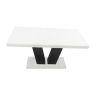 Set masa extensibila v 160x200 cm, lemn masiv alb/negru, blat din mdf cu 6 scaune dining s-153, tapiterie maro