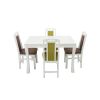 Set masa extensibila vin lux 120x160 cm, lemn masiv alb, blat din mdf cu 4 scaune tapitate zim standard petra, stofa verde/maro