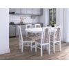 Set masa extensibila Kan 100x135 cm, lemn masiv, culoare alb, blat din mdf cu 6 scaune tapitate S-37 Boss7 25b, stofa