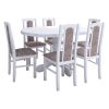 Set masa extensibila Kan 100x135 cm, lemn masiv, culoare alb, blat din mdf cu 6 scaune tapitate S-37 Boss7 25b, stofa