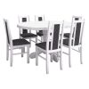 Set masa extensibila Kan 100x135 cm, lemn masiv, culoare alb, blat din mdf cu 6 scaune tapitate S-38 Boss14 B24B, stofa