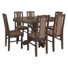 Set masa extensibila Kan 100x135 cm, lemn masiv, culoare nuc, blat din mdf cu 6 scaune tapitate S-37 Boss7 o15, stofa