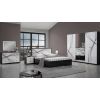 Dormitor Matrix, alb/negru lucios, pat 160x200 cm, dulap 260 cm, comoda, 2 noptiere