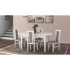 Set masa extensibila 160 x 200 cm cu 4 scaune tapitate, mb-12 venus1 si s-38 boss14 b25b, bialy, lemn masiv de fag, stofa