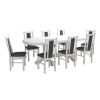 Set masa extensibila jork 160-200 cm, lemn masiv alb, cu 8 scaune tapitate stofa gri, s-38 24b