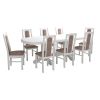 Set masa extensibila jork 160-200 cm, lemn masiv alb, cu 8 scaune tapitate stofa maro, s-37 25b