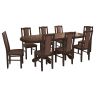 Set masa extensibila jork 160-200 cm, lemn masiv nuc, cu 8 scaune tapitate stofa maro, s-37 O15
