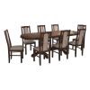 Set masa extensibila jork 160-200 cm, lemn masiv nuc, cu 8 scaune tapitate stofa maro, s-37 O2