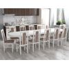 Set masa extensibila jork 250-300x100 cm, lemn masiv alb, cu 12 scaune tapitate stofa maro, s-37 B25B