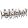 Set masa extensibila jork 250-300x100 cm, lemn masiv alb, cu 12 scaune tapitate stofa maro, s-37 B25B