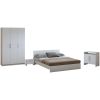 Dormitor Eco alb, dulap 3 usi, pat 160x200 cm, 2 noptiere, comoda