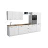 Bucatarie Montis 350 cm, corp cuptor inalt, culoare alb lucios, blat sonoma