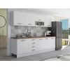Bucatarie Alfa 260, Cu vitrina, Alb, Blat termic nuc
